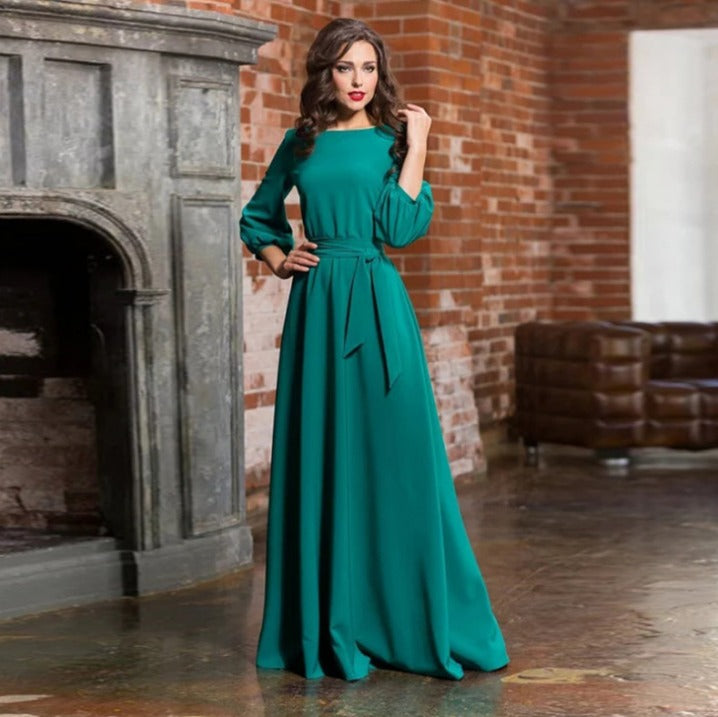 Vestido Mujer Mangas Largas Estilo Clásico