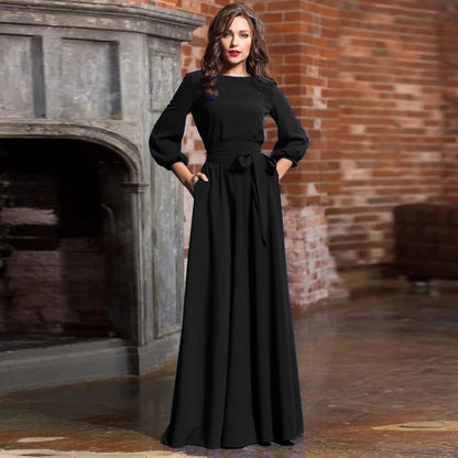 Vestido Mujer Mangas Largas Estilo Clásico