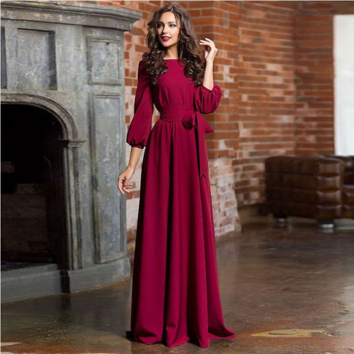 Vestido Mujer Mangas Largas Estilo Clásico
