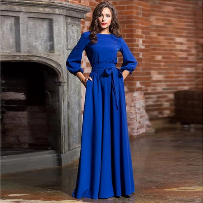 Vestido Mujer Mangas Largas Estilo Clásico