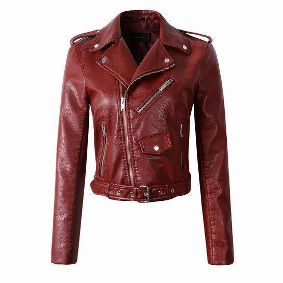 Chaqueta Cuero Mujer Estilo Motero