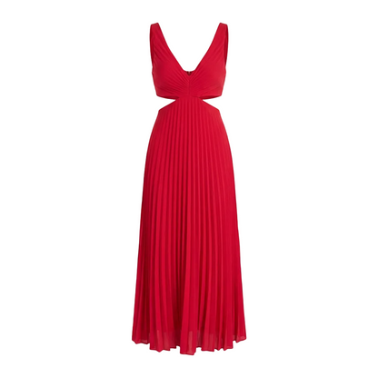 Vestido Plisado Midi Feminino Elegante