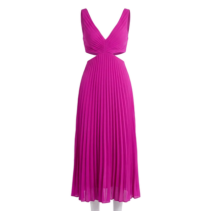 Vestido Plisado Midi Feminino Elegante