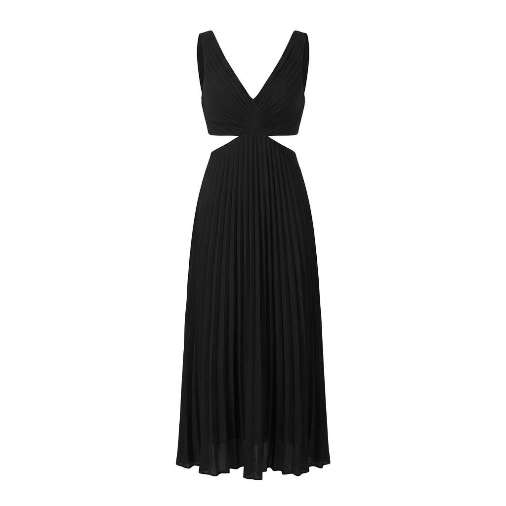Vestido Plisado Midi Feminino Elegante