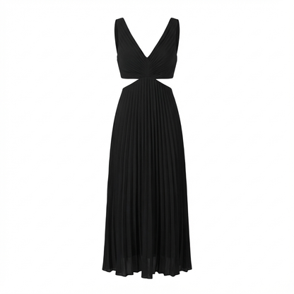 Vestido Plisado Midi Feminino Elegante