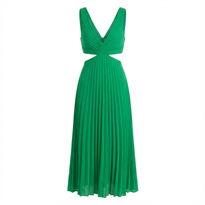 Vestido Plisado Midi Feminino Elegante