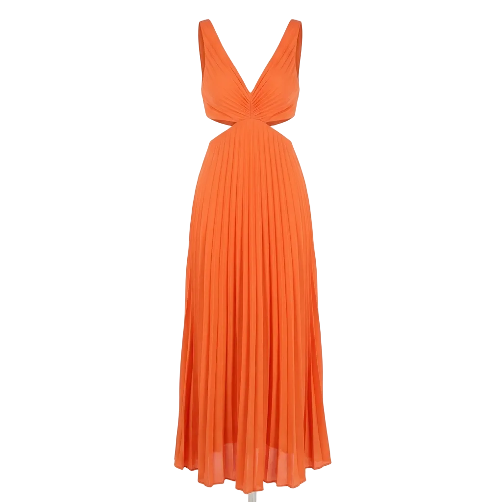 Vestido Plisado Midi Feminino Elegante