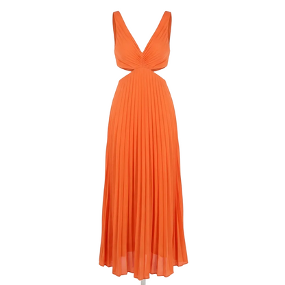 Vestido Plisado Midi Feminino Elegante