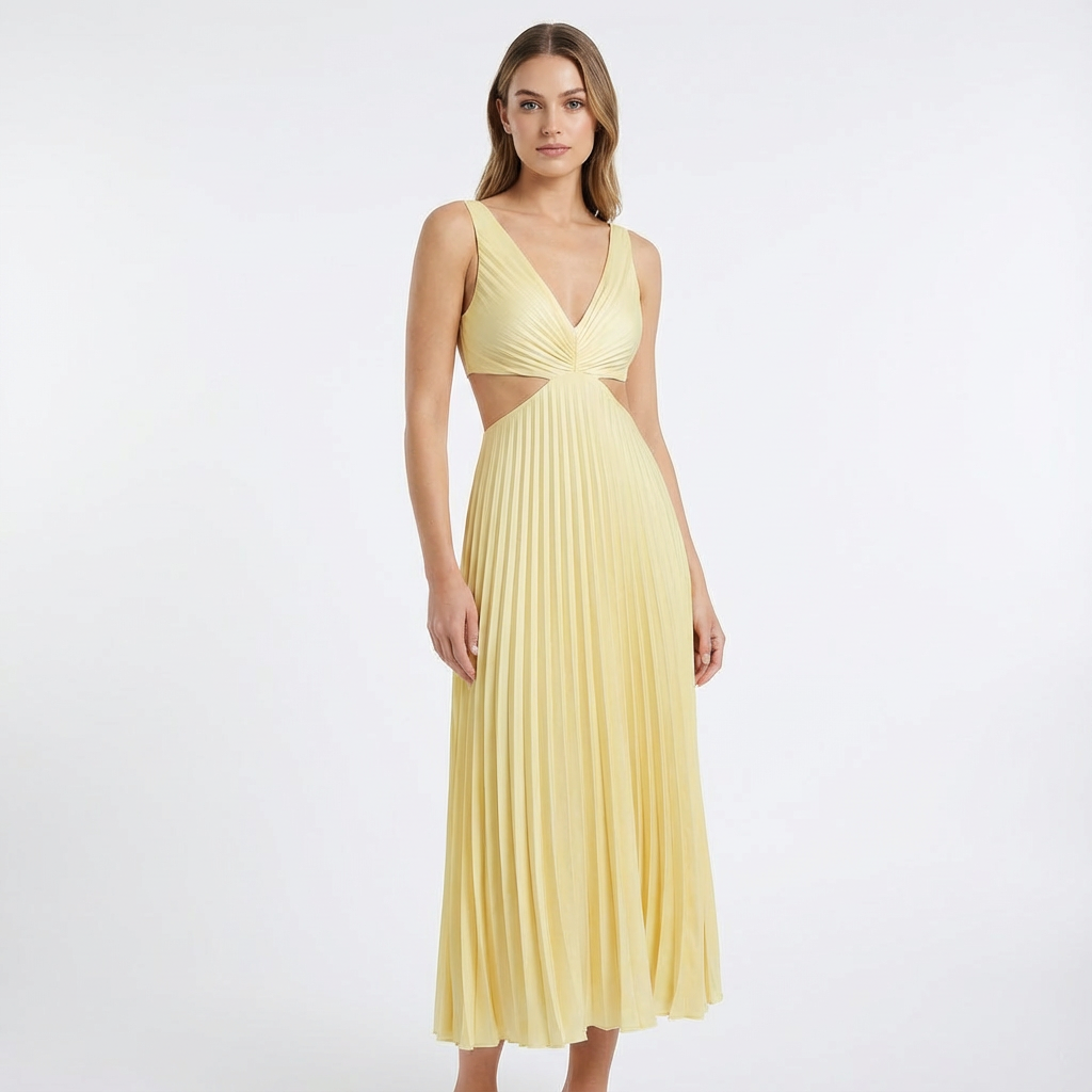Vestido Plisado Midi Feminino Elegante - Clara Moda