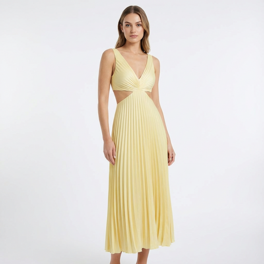 Vestido Plisado Midi Feminino Elegante - Clara Moda