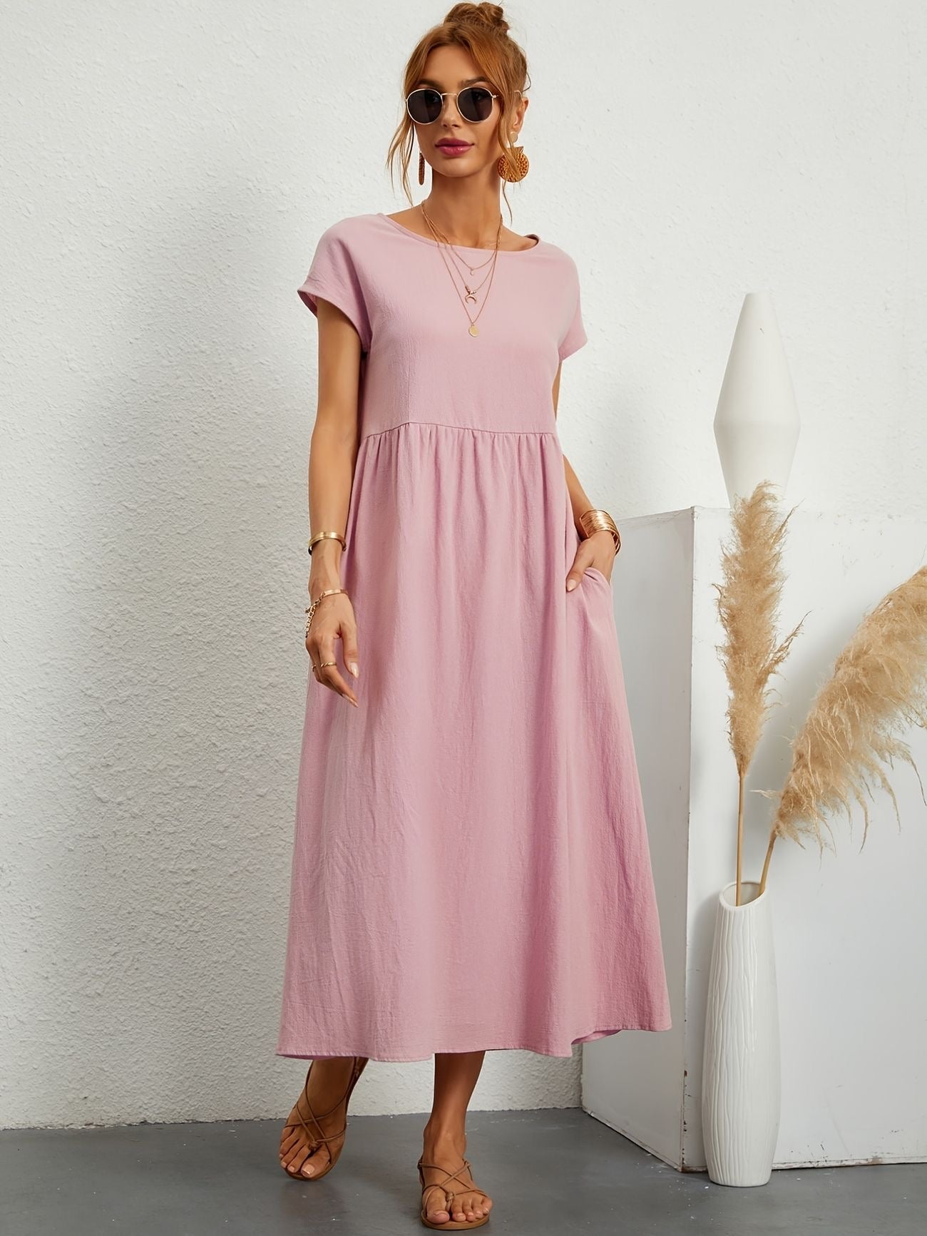 Vestido Lino Chic Mujer Corte Flojo