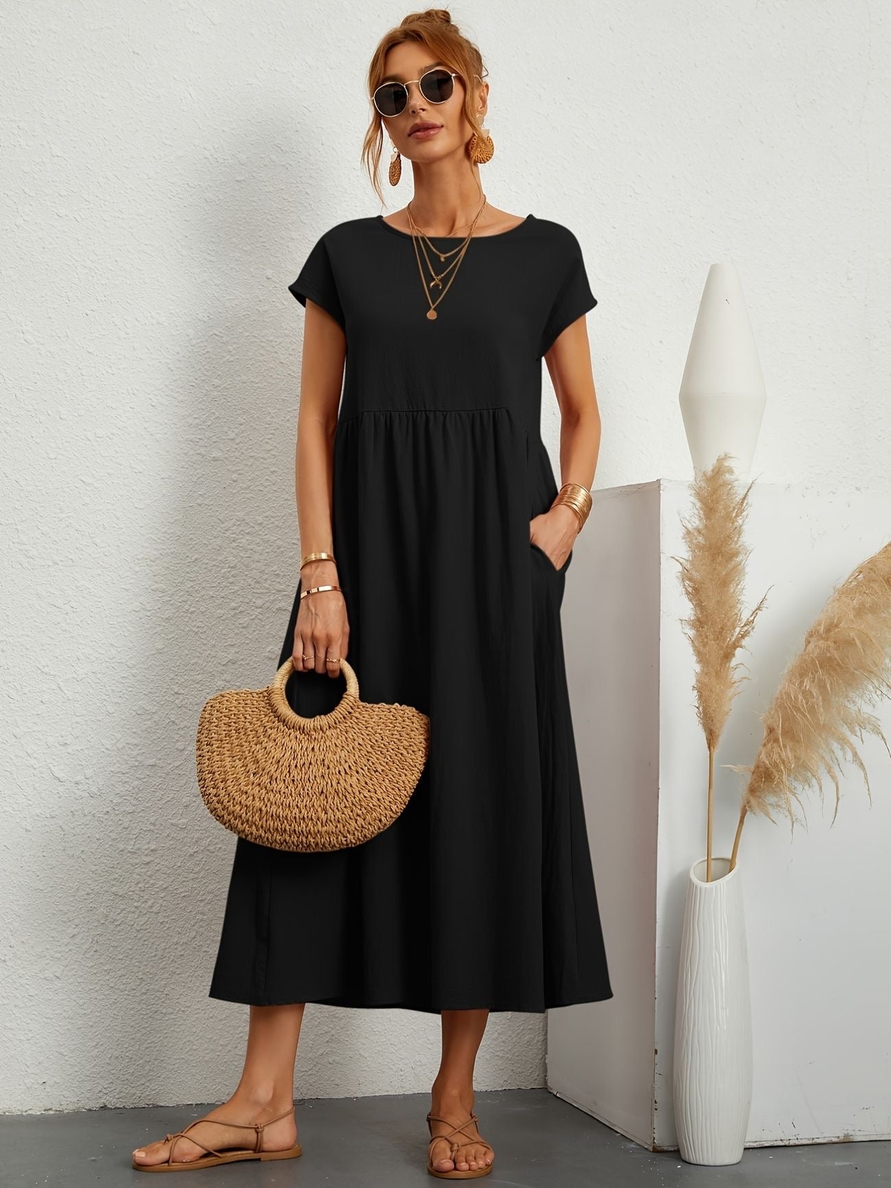 Vestido Lino Chic Mujer Corte Flojo