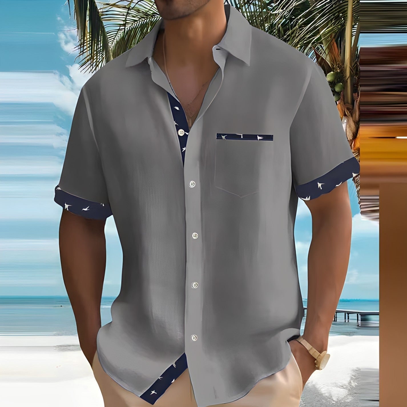 Camisa Hombre Verano Ligera con Botones
