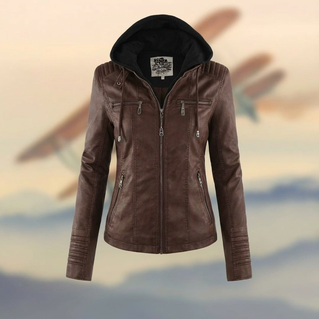 Chaqueta Cuero Mujer con Capucha Abrigo