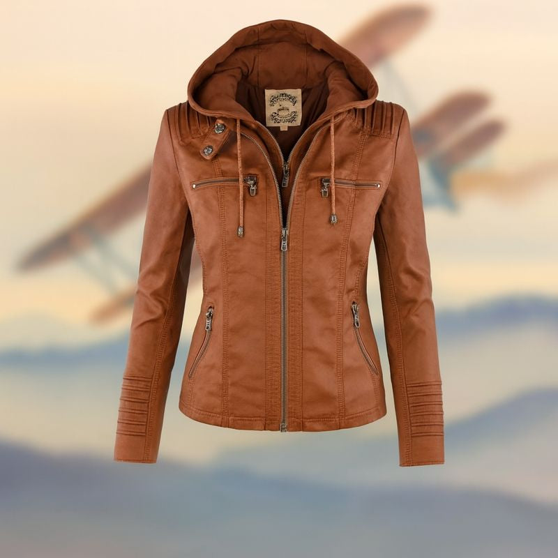Chaqueta Cuero Mujer con Capucha Abrigo
