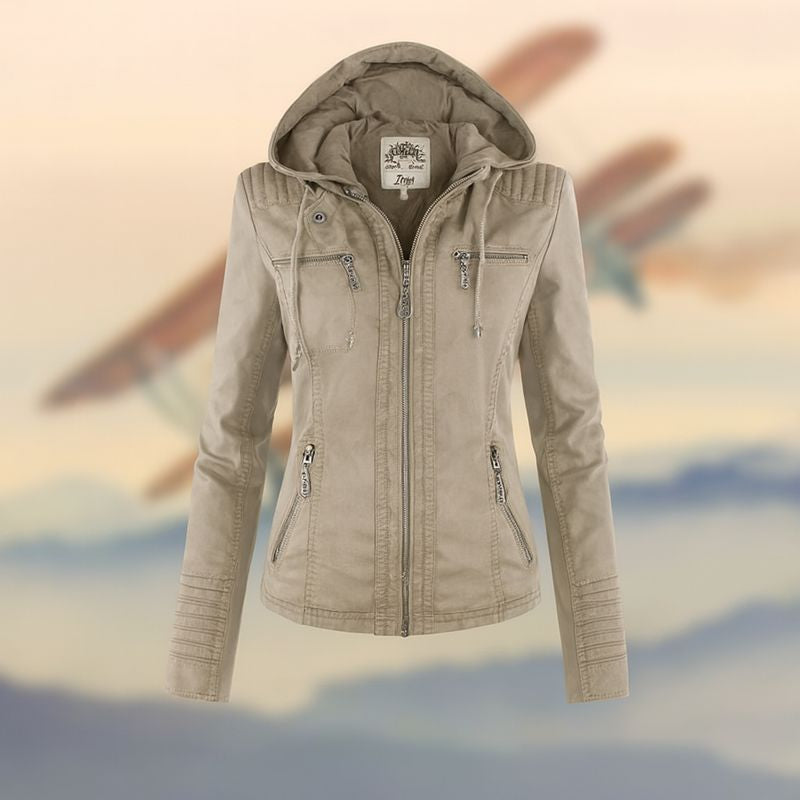 Chaqueta Cuero Mujer con Capucha Abrigo - Clara Moda