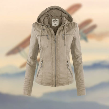 Chaqueta Cuero Mujer con Capucha Abrigo - Clara Moda