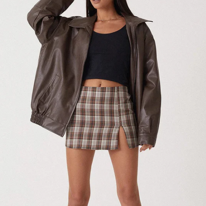 Chaqueta Cuero Mujer Oversize con Corte Elástico