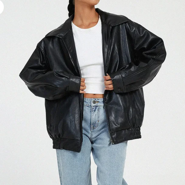 Chaqueta Cuero Mujer Oversize con Corte Elástico - Clara Moda