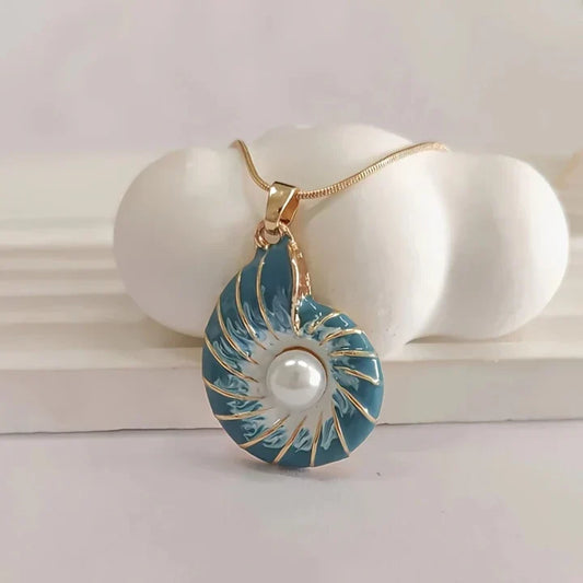 Collar Mujer Perla Azul con Concha Nácar - Vestiria