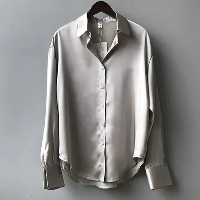 Blusa Mujer Satén Elegante Manga Larga