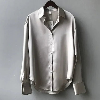Blusa Mujer Satén Elegante Manga Larga