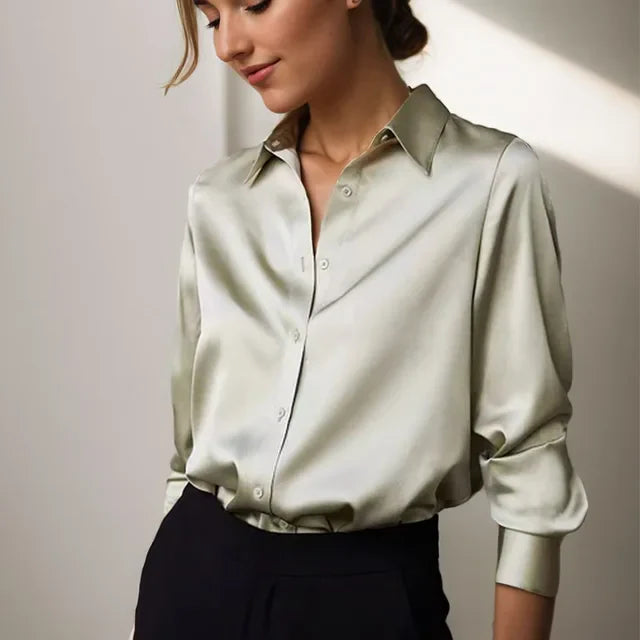 Blusa Mujer Satén Elegante Manga Larga - Vestiria