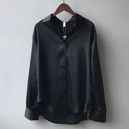 Blusa Mujer Satén Elegante Manga Larga