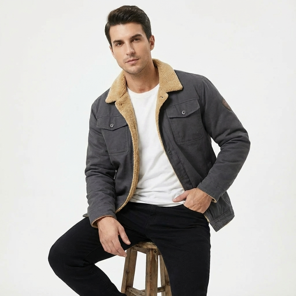Chaqueta Hombre Abrigo Invernal Cuello Piel