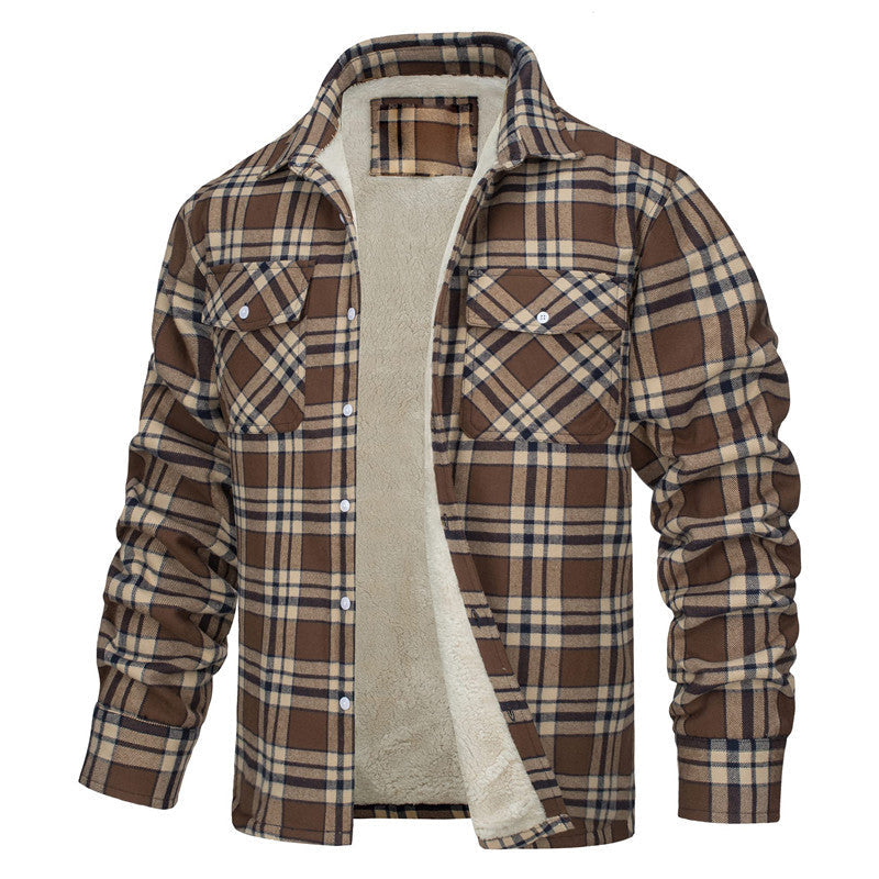 Chaqueta de cuadros abrigada con cierre para hombre