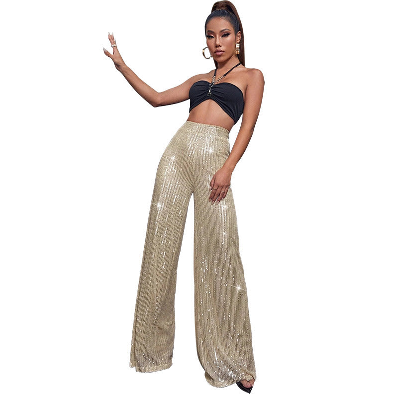 Pantalón de fiesta brillante cintura alta