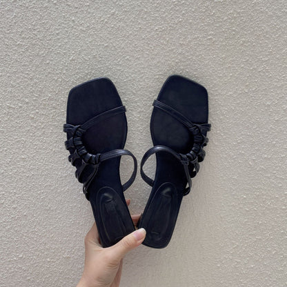 Sandalias de Verano Mujer con Tacón Bajo y Punta Cuadrada