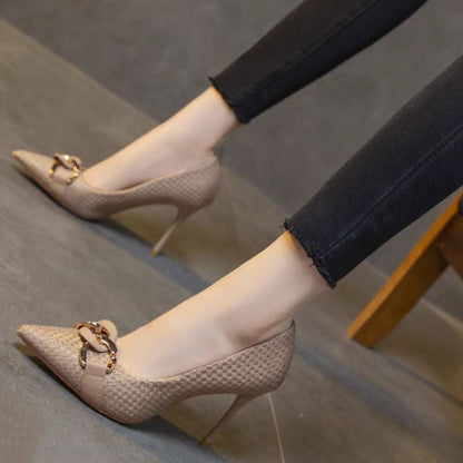Zapatos Tacón Mujer Tejidos con Detalle Metálico