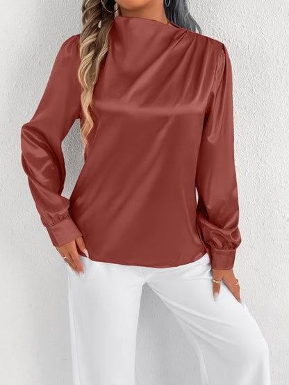 Blusa Mujer Elegante Cuello Alto Manga Larga