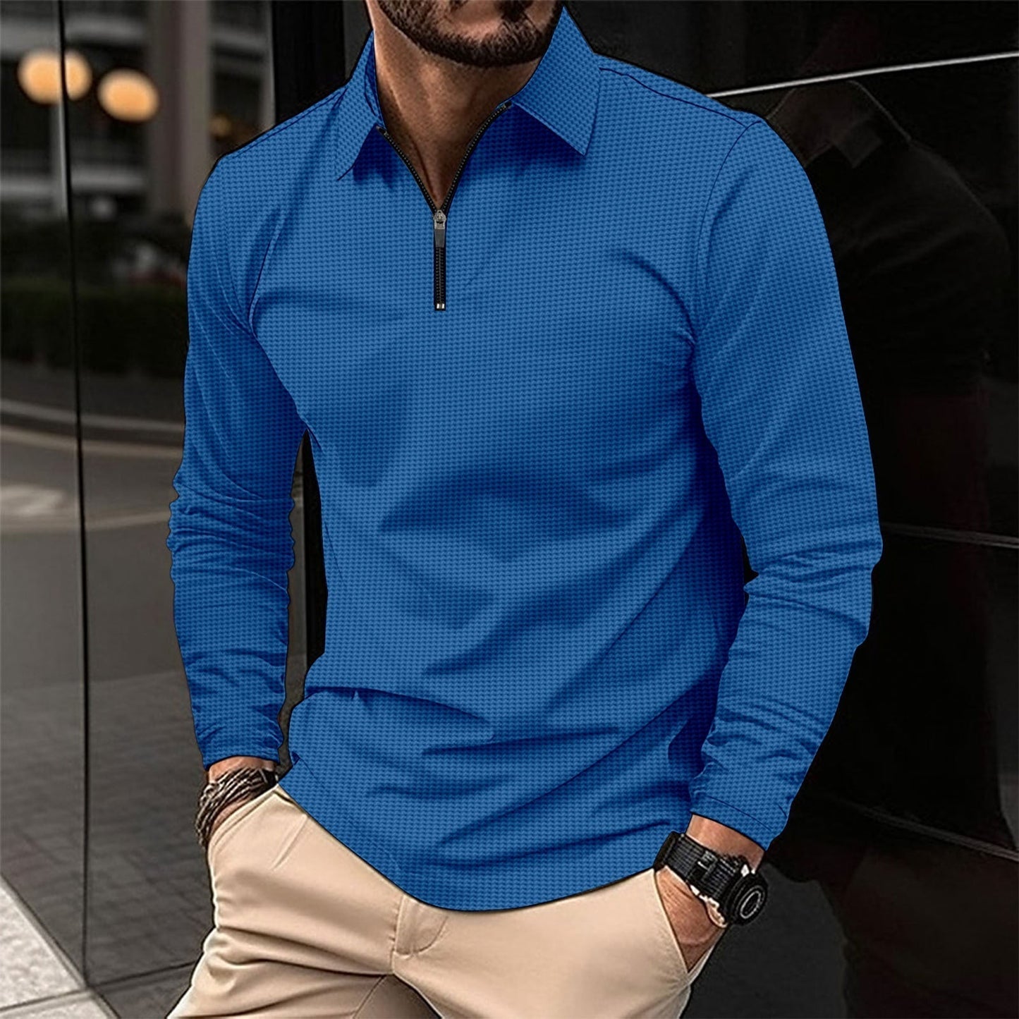 Camisa Hombre Moderna Manga Larga Cremallera