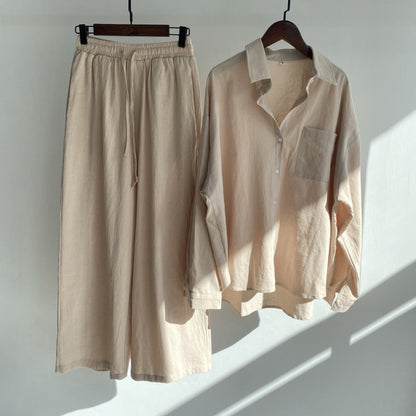 Conjunto Lino Cálido Camisa Pantalón Cintura Alta