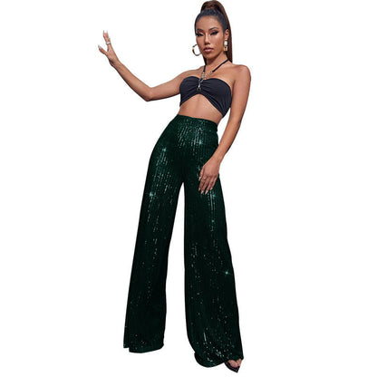 Pantalón de fiesta brillante cintura alta