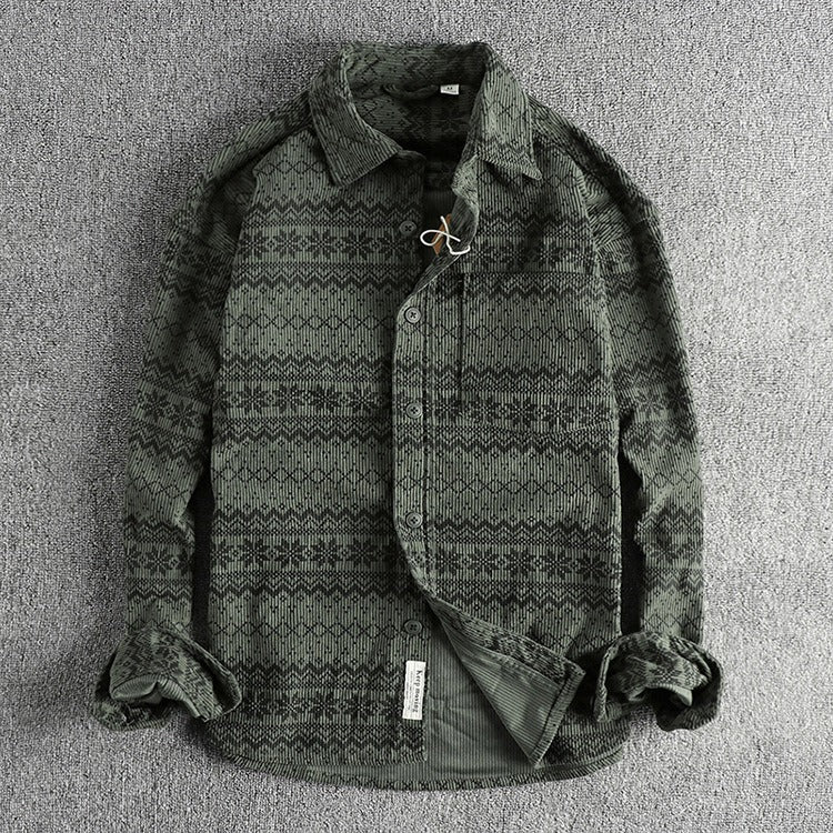Camisa Hombre Pana Estampado Tribal Manga Larga - Vestiria