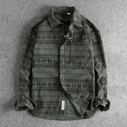 Camisa Hombre Pana Estampado Tribal Manga Larga - Vestiria