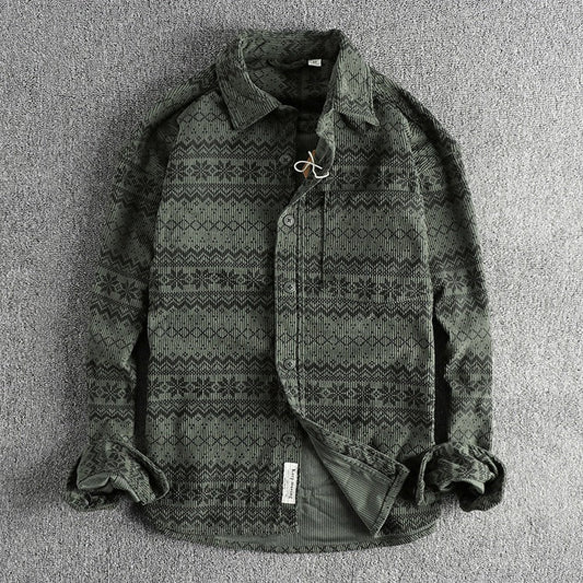 Camisa Hombre Pana Estampado Tribal Manga Larga - Vestiria