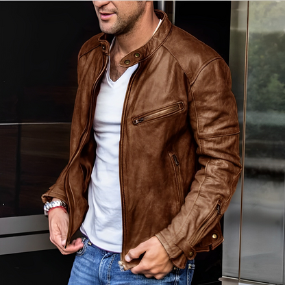 Chaqueta Cuero Hombre Bolsillos Cremallera