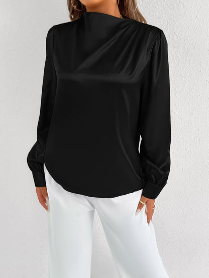 Blusa Mujer Elegante Cuello Alto Manga Larga