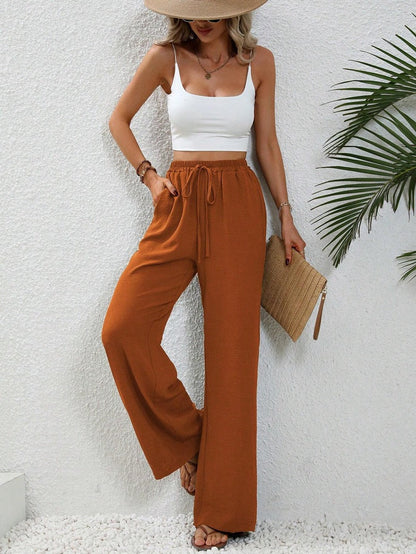 Pantalones Algodón anchos con cintura alta