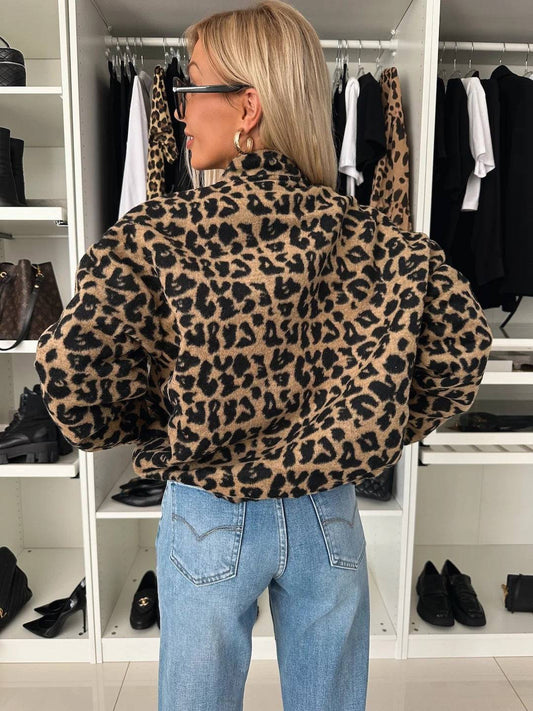 Chaqueta corta estampada leopardo elegante - Vestiria