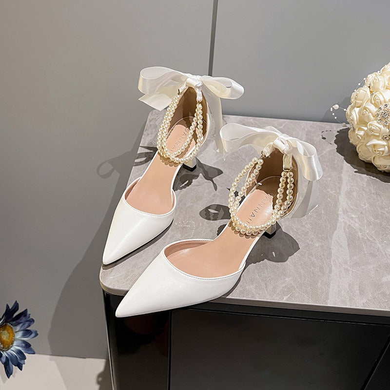 Zapatos de tacón mujer elegantes con perlas