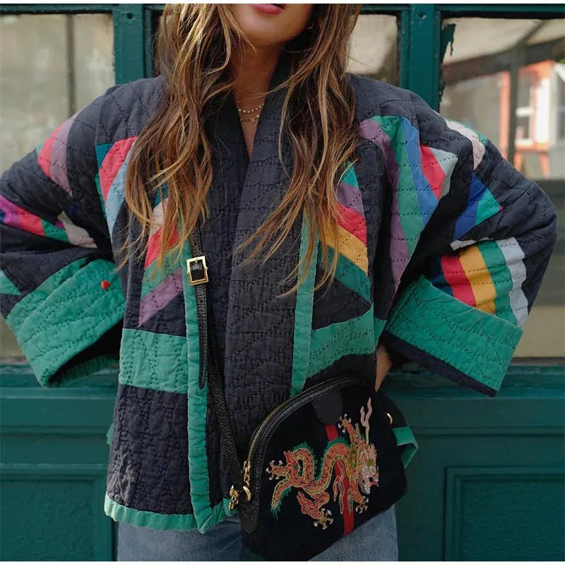 Chaqueta de patchwork bohemio con mangas amplias - Vestiria