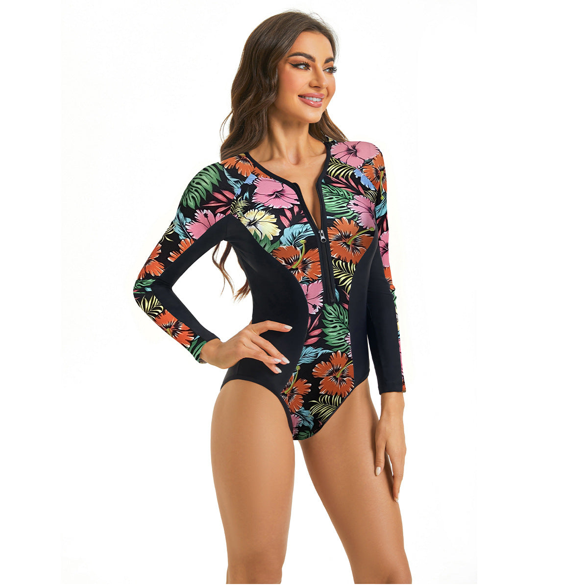 Traje de baño manga larga cierre delantero deportivo - Vestiria