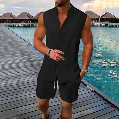 Camiseta sin mangas con botones y pantalón corto hombre - Vestiria
