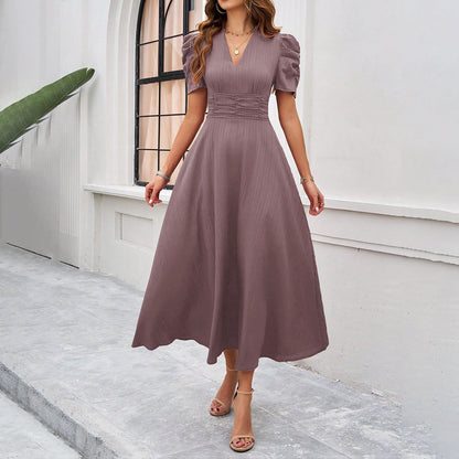Vestido Elegante Mangas Voladas Escote Pico