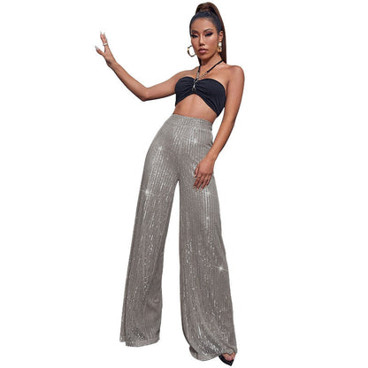 Pantalón de fiesta brillante cintura alta